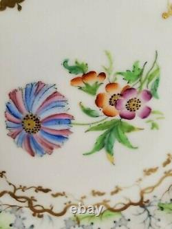 Pair Antique English Porcelain Hand Painted Botanical Dishes Mum Primrose Green