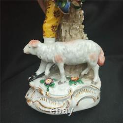 Pair Antique French Edme Samson Paris Porcelain Figurines Shepherds With Lambs