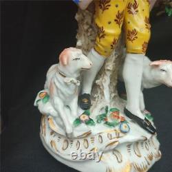 Pair Antique French Edme Samson Paris Porcelain Figurines Shepherds With Lambs