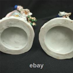 Pair Antique French Edme Samson Paris Porcelain Figurines Shepherds With Lambs