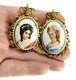 Pair Antique Hand Painted Porcelain Drawer Pulls 2 Women With Gold & Pearls