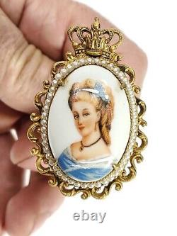 Pair Antique Hand Painted Porcelain Drawer Pulls 2 Women with Gold & Pearls