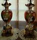 Pair Antique Moser/austria/bohemian Lamps-cranberry Glass/hand Painted Porcelain
