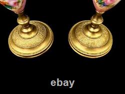 Pair Antique Sevres Candlesticks French Ormolu Porcelain Circa 1860 Hand Painted