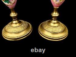 Pair Antique Sevres Candlesticks French Ormolu Porcelain Circa 1860 Hand Painted