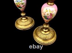 Pair Antique Sevres Candlesticks French Ormolu Porcelain Circa 1860 Hand Painted