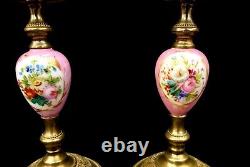 Pair Antique Sevres Candlesticks French Ormolu Porcelain Circa 1860 Hand Painted