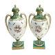 Pair French Sevres Style Hand Painted Porcelain Twin Handled Urns, Late 19th C