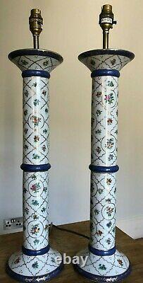 Pair Hand-Painted Column Table Lamps, Mid/Late 20th Century, Excellent Condition