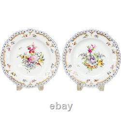 Pair KPM Berlin Hand Painted Reticulated Porcelain Dessert Plates Florals c. 1920