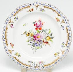 Pair KPM Berlin Hand Painted Reticulated Porcelain Dessert Plates Florals c. 1920