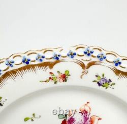 Pair KPM Berlin Hand Painted Reticulated Porcelain Dessert Plates Florals c. 1920