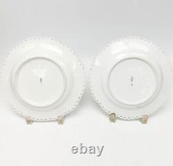 Pair KPM Berlin Hand Painted Reticulated Porcelain Dessert Plates Florals c. 1920