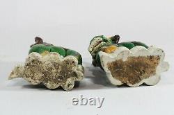 Pair Kangxi Period Famille Verte Biscuit Porcelain Foo Dogs 1680 1720