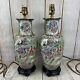 Pair Of Antique Hand Made Painted Chinese Rose Medallion Porcelain Vase Lamps