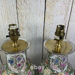 Pair Of Antique Hand Made Painted Chinese Rose Medallion Porcelain Vase Lamps