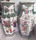 Pair Of Huge Antique Chinese Famille Rose Porcelain Flower Vases Hand Painted