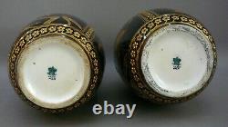 Pair Of Vases, Porcelain, 12.5, Coalport, England Cobalt Blue, Gilded, Birds. 1881