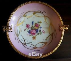 Pair Ormolu Gilt French Limoges Brass Trim Hand Painted Porcelain Ashtray Dish