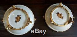 Pair Ormolu Gilt French Limoges Brass Trim Hand Painted Porcelain Ashtray Dish