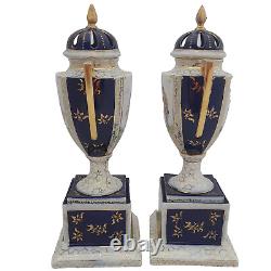 Pair Royal Vienna Style Porcelain Lidded Vases Victoria Carlsbad Austria ca 1900