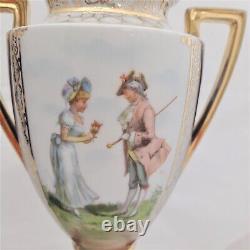 Pair Royal Vienna Style Porcelain Lidded Vases Victoria Carlsbad Austria ca 1900