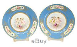 Pair Sevres France Hand Painted Porcelain Putti Cabinet Plates, c1900