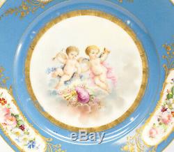 Pair Sevres France Hand Painted Porcelain Putti Cabinet Plates, c1900