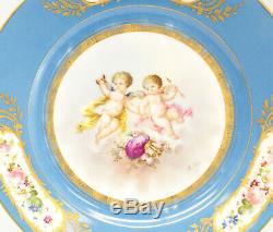 Pair Sevres France Hand Painted Porcelain Putti Cabinet Plates, c1900