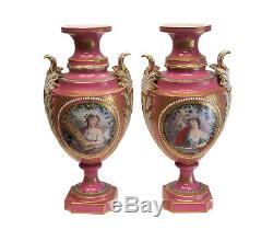 Pair Sevres France Porcelain Hand Painted Urns, 19th Century. Beauties