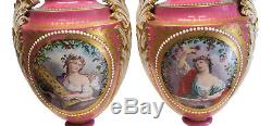 Pair Sevres France Porcelain Hand Painted Urns, 19th Century. Beauties