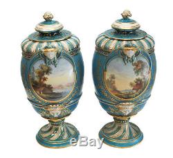 Pair Sevres France Porcelain Hand Painted Urns, 19th Century. Mothers & Children