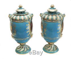 Pair Sevres France Porcelain Hand Painted Urns, 19th Century. Mothers & Children
