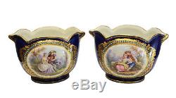 Pair Sevres Hand Painted Porcelain Cache Pots, 19th Century. Courting Scenes