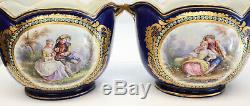 Pair Sevres Hand Painted Porcelain Cache Pots, 19th Century. Courting Scenes