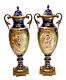 Pair Sevres Hand Painted Porcelain Double Handled Decorative Urns, Circa 1900