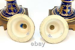 Pair Sevres Hand Painted Porcelain Double Handled Decorative Urns, circa 1900