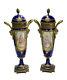 Pair Sevres Style France Porcelain Hand Painted Decorative Urns, Circa 1910