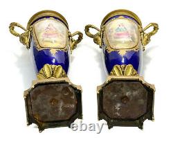 Pair Sevres Style France Porcelain Hand Painted Decorative Urns, circa 1910