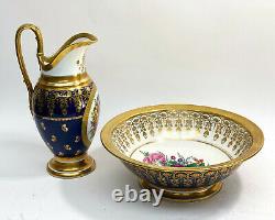 Pair Sevres Style Hand Painted Cobalt Porcelain Wash Basin, 19th Century