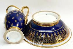 Pair Sevres Style Hand Painted Cobalt Porcelain Wash Basin, 19th Century