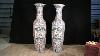Pair Tall Chinese Canton Porcelain Vases Urns Cantonese Hand Painted Ceramic