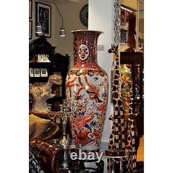 Pair/chinese Porcelain Vases 6ft Hand Painted Gilded With Display Stands