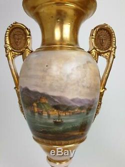 Pair of 19th C Vieux Paris French Handpainted Porcelain Vases