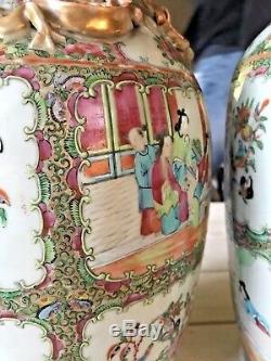 Pair of 19th Century Hand-Painted Cantonese Rose Medallion Porcelain Vases 18