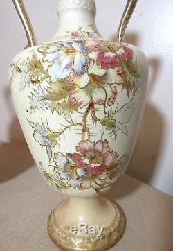 Pair of 2 antique hand painted Royal Bonn German floral gilt porcelain vases