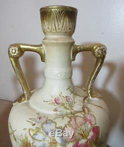 Pair of 2 antique hand painted Royal Bonn German floral gilt porcelain vases