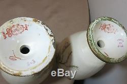 Pair of 2 antique hand painted Royal Bonn German floral gilt porcelain vases