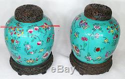 Pair of Antique Chinese Hand Painted Porcelain Ginger Jars