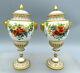 Pair Of Antique Coalport Porcelain Urns Lidded Vases Hand Painted 19th Century